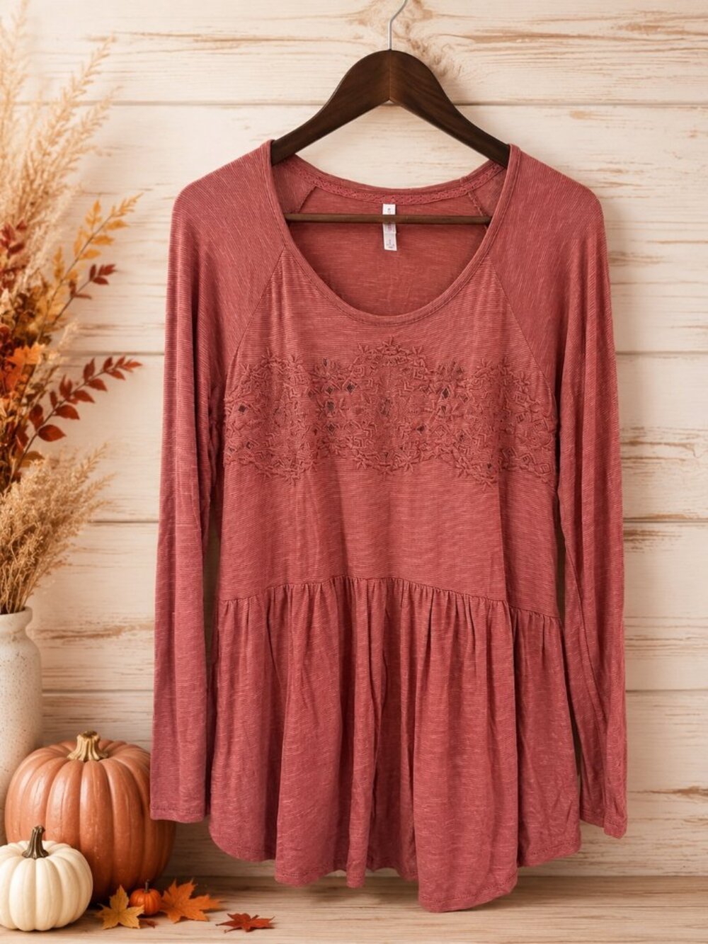 Xhilaration Rust Orange Boho Lace Babydoll Tunic Top
